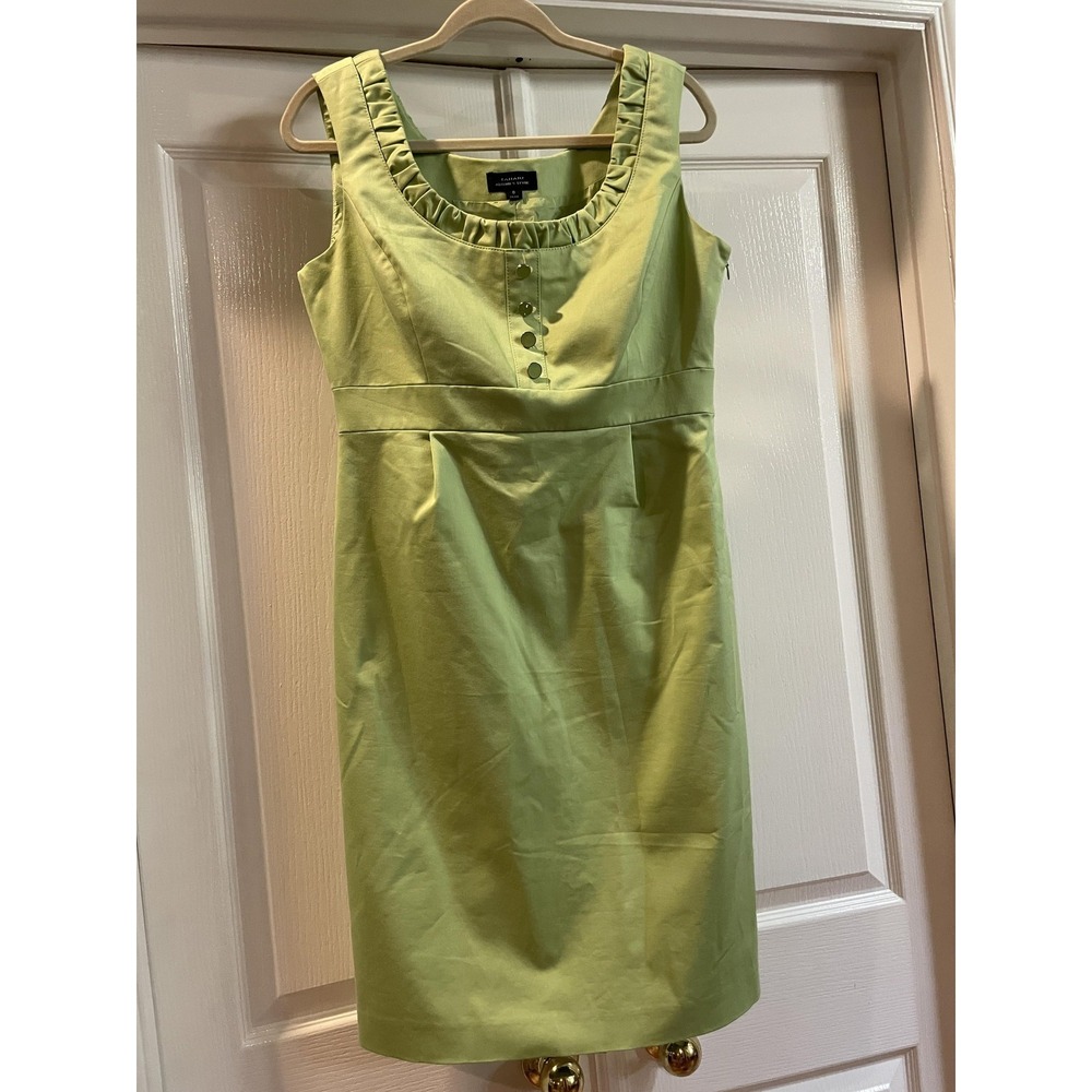 Tahari Arthur S. Levine Dress Womens 8 Green Ruffle Scoop Neck Sheath Work